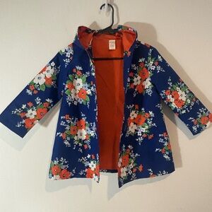 Gymboree Small 5-6 Floral Blue Raincoat Velcro Closure Hood Spring